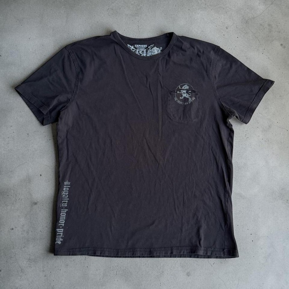 EXPRESS Vintage Graphic Tee XL Black Y2K Pocket Shirt